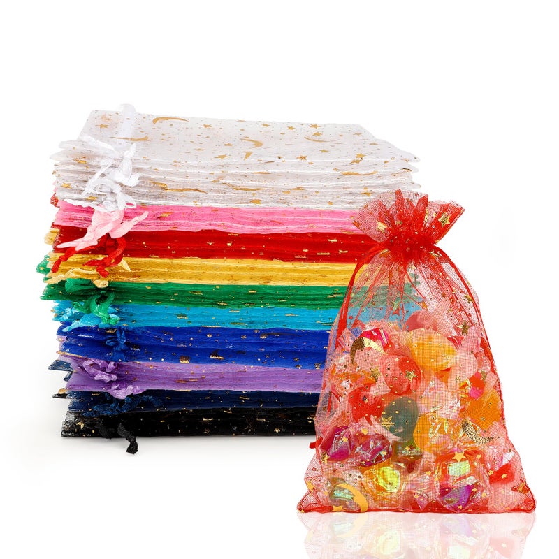 KQNBI Moon Star Organza Bags 4x6 Small Mesh Bag Drawstring 50 Pcs Mesh Gift Bags Drawstring Pouch Jewelry Pouches Bulk Wedding Favor Bag Gift Pouch for Candy Make up Soaps Birthday Festival Party Supplies - Image 1