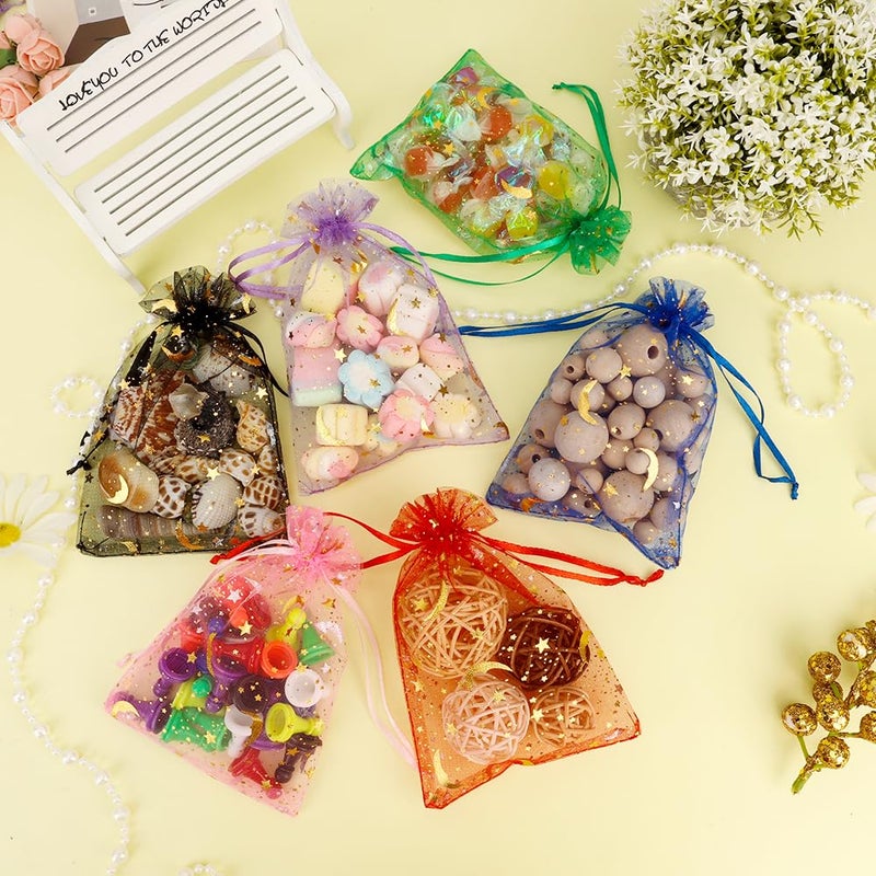 KQNBI Moon Star Organza Bags 4x6 Small Mesh Bag Drawstring 50 Pcs Mesh Gift Bags Drawstring Pouch Jewelry Pouches Bulk Wedding Favor Bag Gift Pouch for Candy Make up Soaps Birthday Festival Party Supplies - Image 2