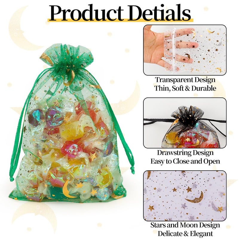 KQNBI Moon Star Organza Bags 4x6 Small Mesh Bag Drawstring 50 Pcs Mesh Gift Bags Drawstring Pouch Jewelry Pouches Bulk Wedding Favor Bag Gift Pouch for Candy Make up Soaps Birthday Festival Party Supplies - Image 4