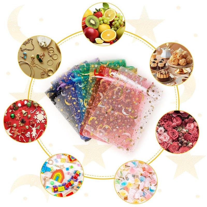 KQNBI Moon Star Organza Bags 4x6 Small Mesh Bag Drawstring 50 Pcs Mesh Gift Bags Drawstring Pouch Jewelry Pouches Bulk Wedding Favor Bag Gift Pouch for Candy Make up Soaps Birthday Festival Party Supplies - Image 5