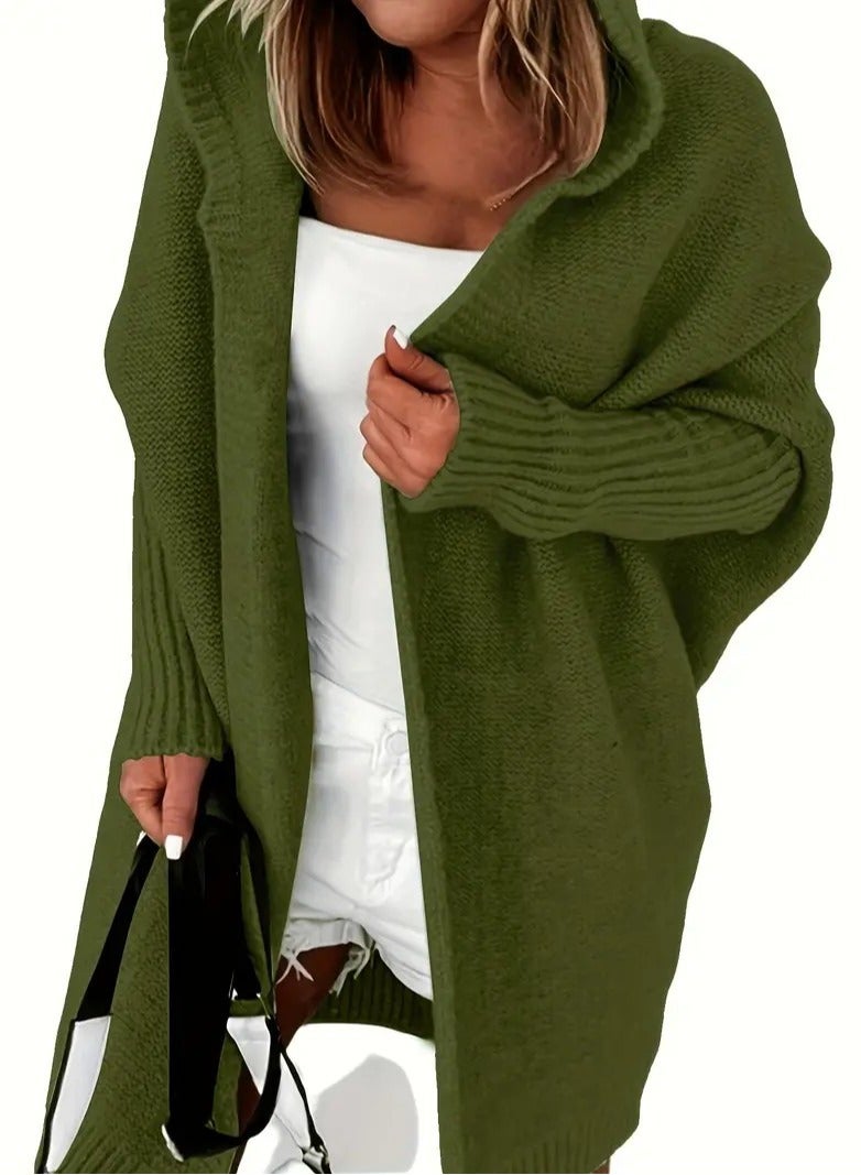 NIBEMINENT Oversized Hooded Knitted Cardigan, Long Sleeve Casual Sweater For Winter & Fall, Women's Clothing  - Image 2