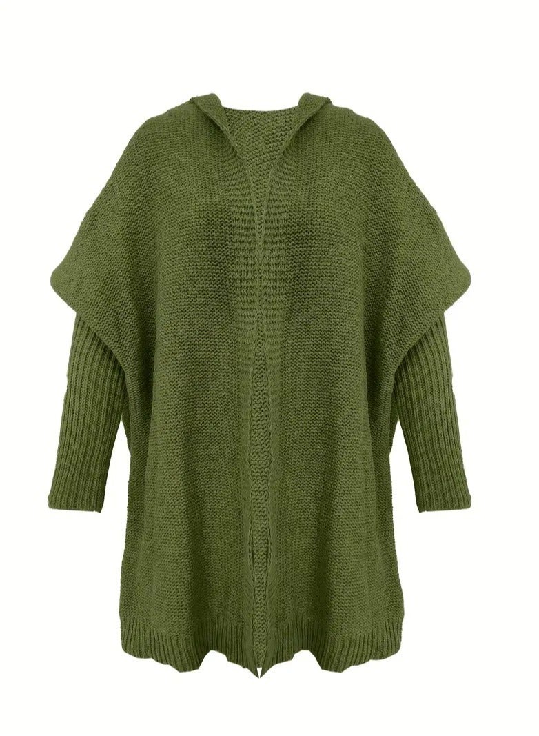 NIBEMINENT Oversized Hooded Knitted Cardigan, Long Sleeve Casual Sweater For Winter & Fall, Women's Clothing  - Image 4