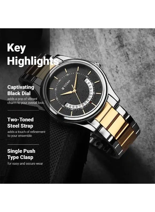 TITAN ساعة يد رجالية تناظرية دائرية الشكل من الفولاذ المقاوم للصدأ - 1713BM02 - 47.4 مم - Image 3