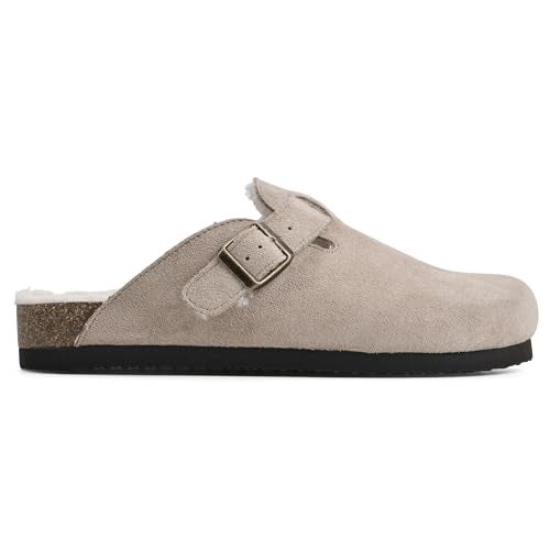 WHITE MOUNTAIN Shoes Bari Leather Footbeds Clog, Taupe/Suede W/Faux Fur, 7 M - Image 3