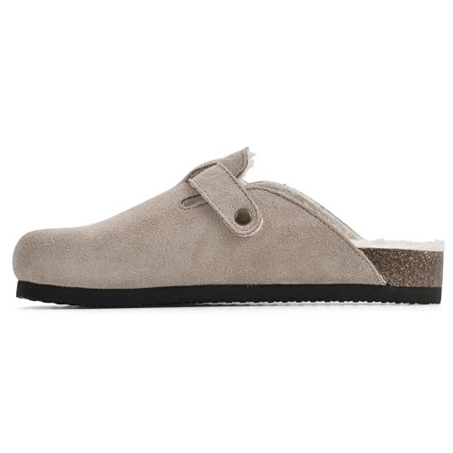 WHITE MOUNTAIN Shoes Bari Leather Footbeds Clog, Taupe/Suede W/Faux Fur, 7 M - Image 4