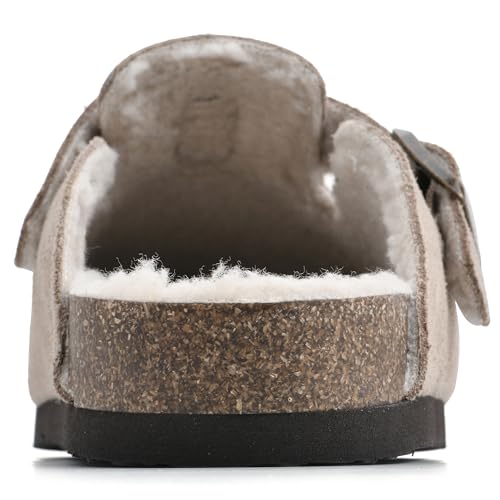 WHITE MOUNTAIN Shoes Bari Leather Footbeds Clog, Taupe/Suede W/Faux Fur, 7 M - Image 5