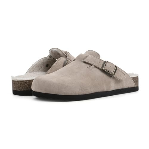 WHITE MOUNTAIN Shoes Bari Leather Footbeds Clog, Taupe/Suede W/Faux Fur, 7 M - Image 2