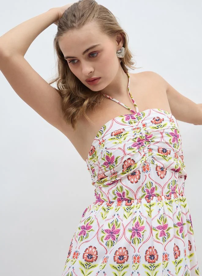 Styli Floral Halter Midi Dress