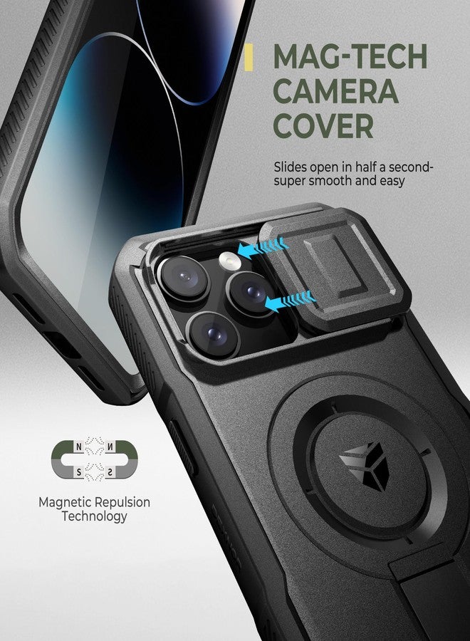 ديكسنور جراب Dexnor لهاتف iPhone 14 Pro Max مع غطاء كاميرا منزلق وحامل قابل للتعديل وواقي شاشة مدمج، جراب مغناطيسي متين مقاوم للصدمات، غطاء حماية مغناطيسي شديد التحمل، أسود - Image 4