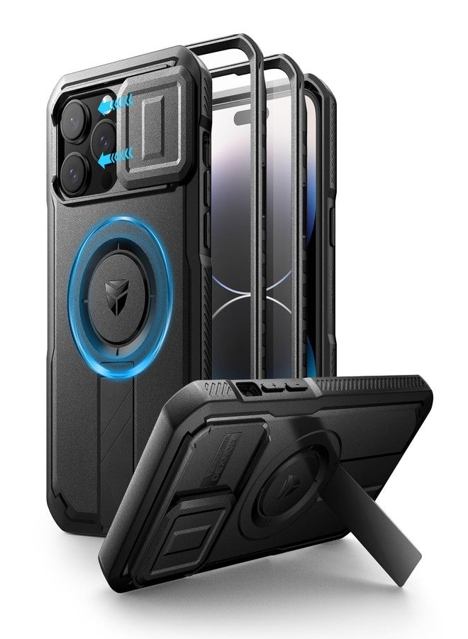ديكسنور جراب Dexnor لهاتف iPhone 14 Pro Max مع غطاء كاميرا منزلق وحامل قابل للتعديل وواقي شاشة مدمج، جراب مغناطيسي متين مقاوم للصدمات، غطاء حماية مغناطيسي شديد التحمل، أسود - Image 1