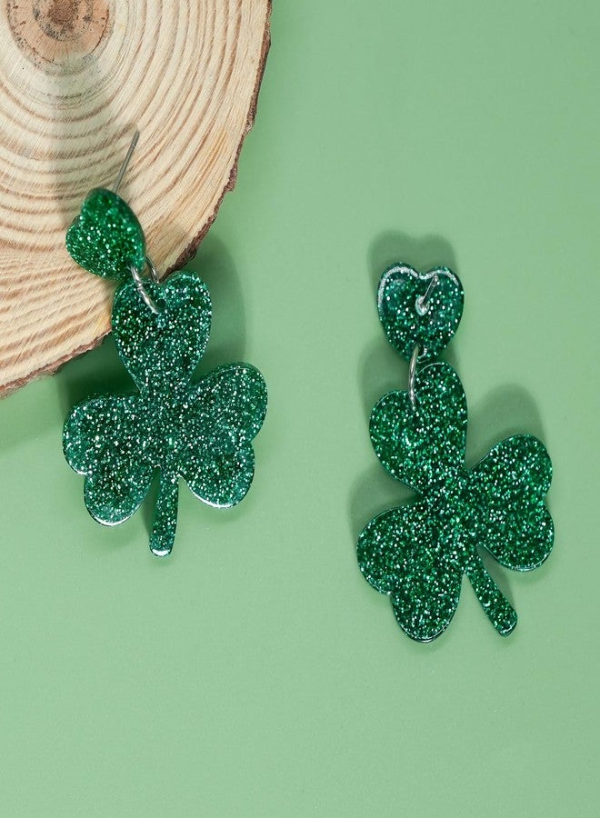 Nanafast St. Patrick's Day Shamrock Earrings for Women Glitter Green Clover Dangle Earrings Saint Patrick’s Day Accessories-Heart&Shamrock - Image 5