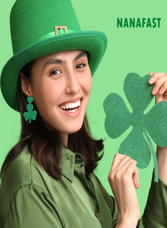 Nanafast St. Patrick's Day Shamrock Earrings for Women Glitter Green Clover Dangle Earrings Saint Patrick’s Day Accessories-Heart&Shamrock - Image 3