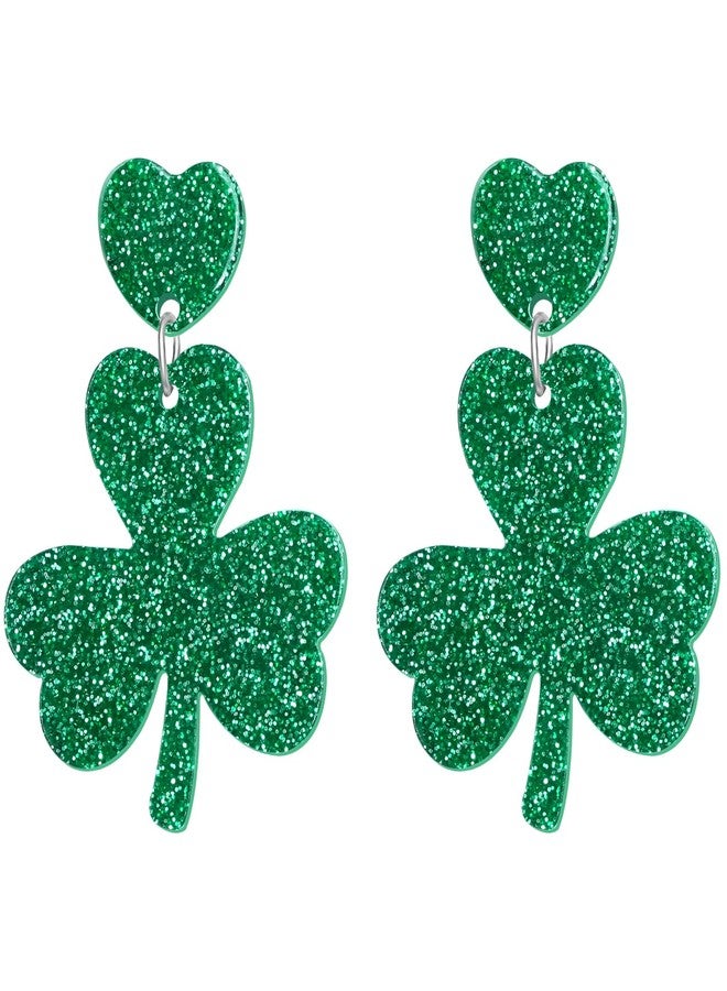 Nanafast St. Patrick's Day Shamrock Earrings for Women Glitter Green Clover Dangle Earrings Saint Patrick’s Day Accessories-Heart&Shamrock - Image 1