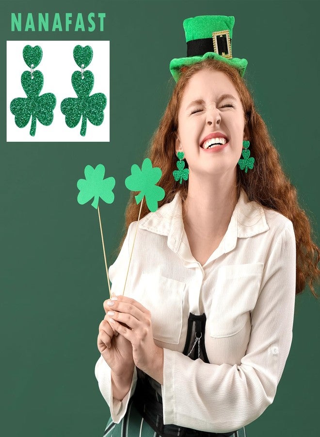 Nanafast St. Patrick's Day Shamrock Earrings for Women Glitter Green Clover Dangle Earrings Saint Patrick’s Day Accessories-Heart&Shamrock - Image 2
