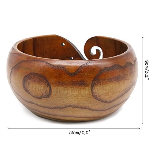 Apol Handmade Wooden Yarn Bowl Round Shape 5.5×3.2 inch Wool Holder Organizer for Knitting Crochet - Image 2