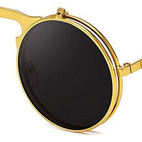 Visions India Unisex UV 400 Protected Flip Up Steampunk Retro Vintage Round Sunglasses (69801-Gold) - Image 3