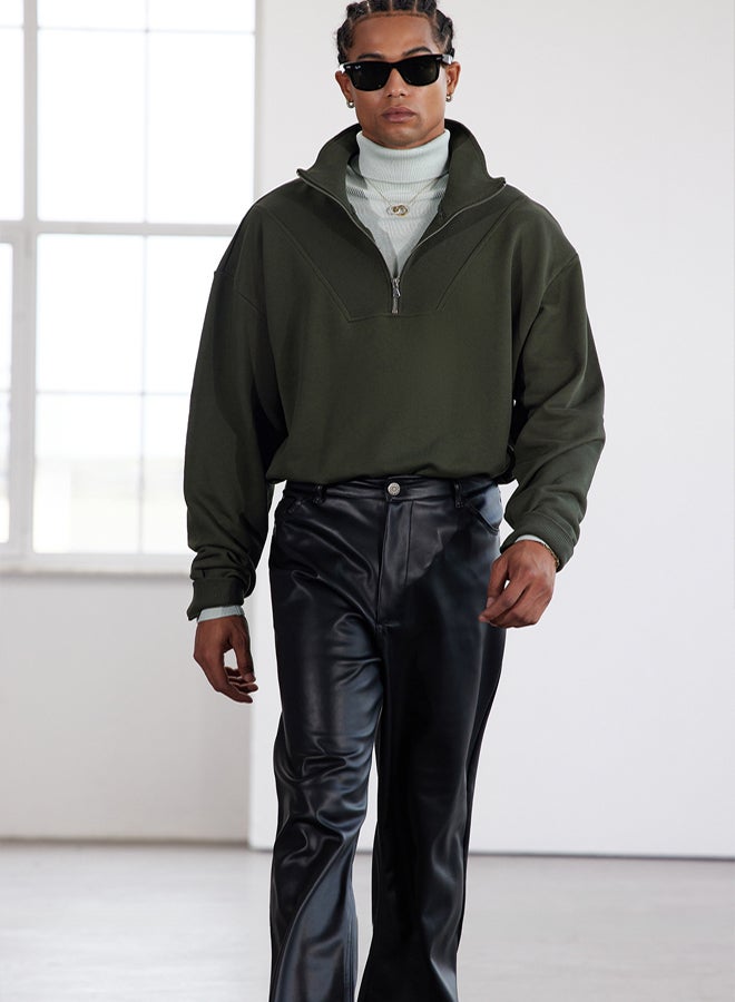 trendyol Limited Edition Khaki Oversize/Wide Cut Stand Collar Zippered Sweatshirt TMNAW25SW00141 - Image 2