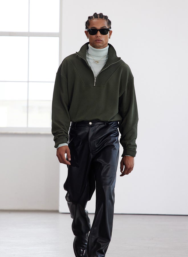 trendyol Limited Edition Khaki Oversize/Wide Cut Stand Collar Zippered Sweatshirt TMNAW25SW00141 - Image 1