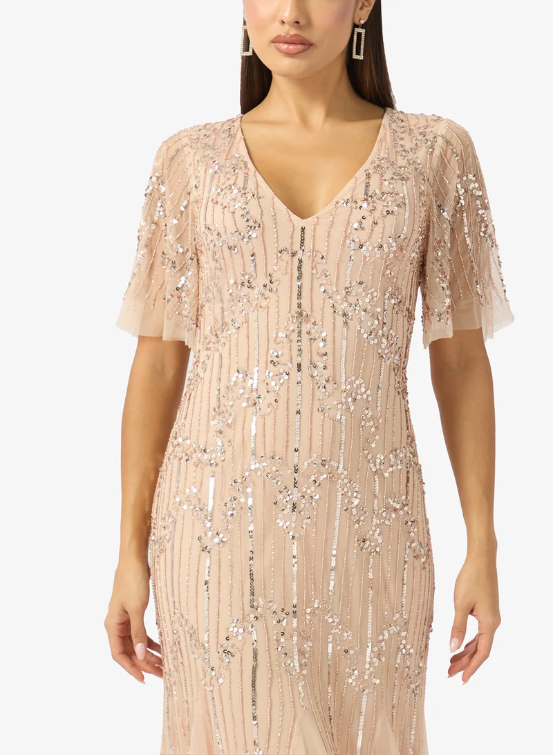 Namshi x  V Neck Bead Embellished Evening Mermaid Gown for Women | Best Price UAE