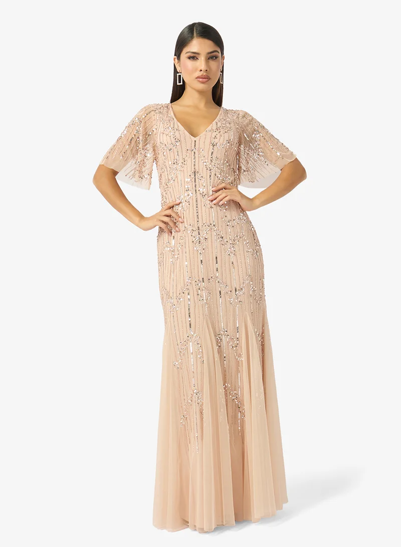 Namshi x  V Neck Bead Embellished Evening Mermaid Gown for Women | Best Price UAE