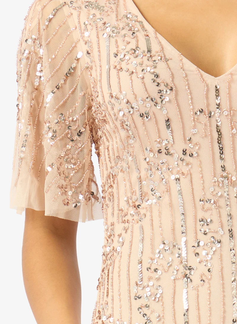 Namshi x  V Neck Bead Embellished Evening Mermaid Gown for Women | Best Price UAE