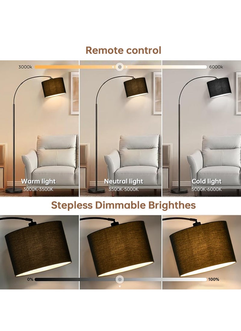 Modern Floor Lamp with Remote Control - 3 Color Temperatures & Stepless Dimming, Adjustable Lampshade, 12W LED Bulb Included for Living Room, Bedroom, Office - Tall Standing Light (Black)