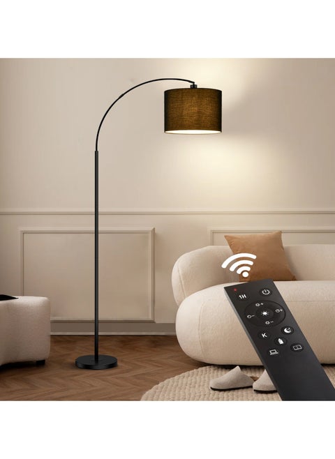 Modern Floor Lamp with Remote Control - 3 Color Temperatures & Stepless Dimming, Adjustable Lampshade, 12W LED Bulb Included for Living Room, Bedroom, Office - Tall Standing Light (Black)