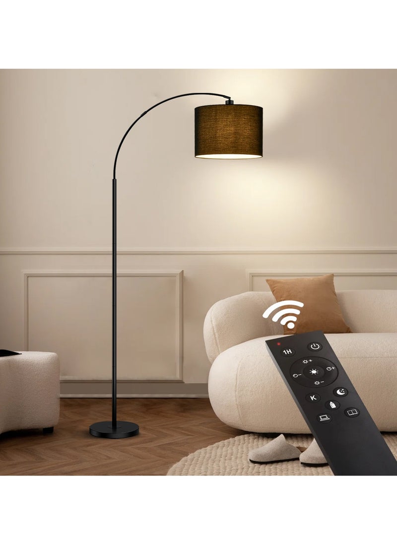 Modern Floor Lamp with Remote Control - 3 Color Temperatures & Stepless Dimming, Adjustable Lampshade, 12W LED Bulb Included for Living Room, Bedroom, Office - Tall Standing Light (Black)
