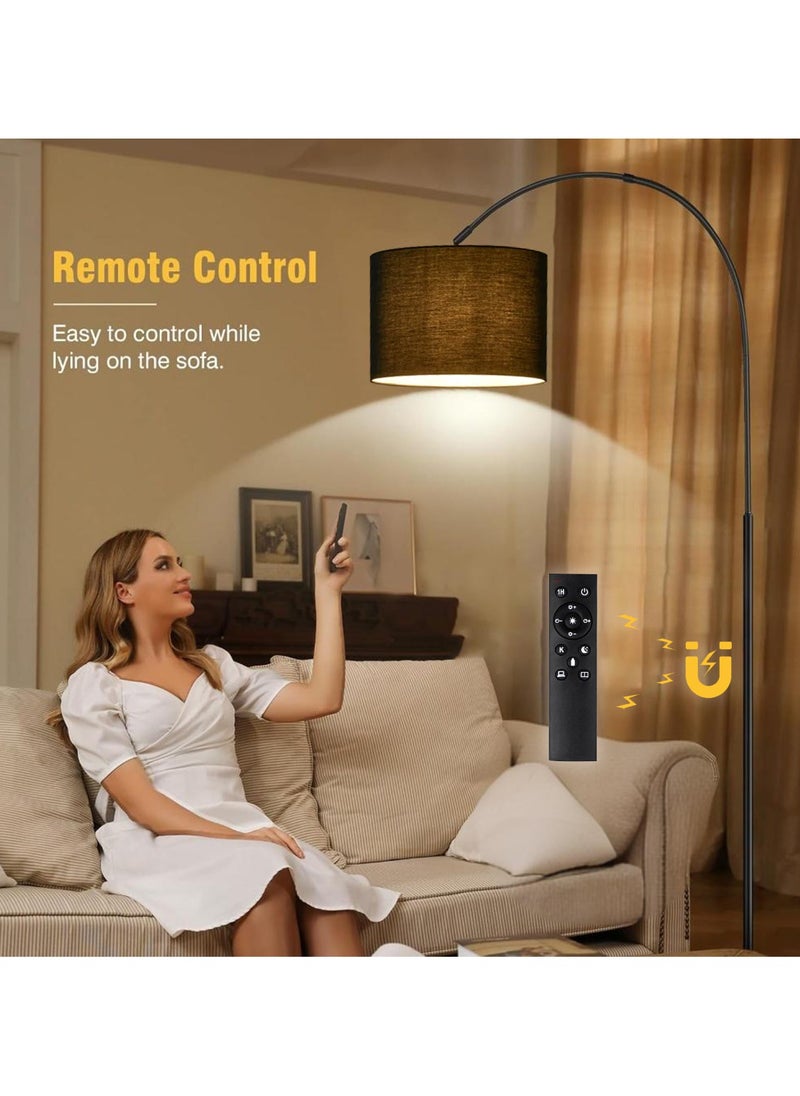 Modern Floor Lamp with Remote Control - 3 Color Temperatures & Stepless Dimming, Adjustable Lampshade, 12W LED Bulb Included for Living Room, Bedroom, Office - Tall Standing Light (Black)