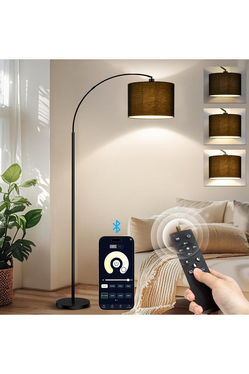 Castlery Modern Floor Lamp with App& Remote Control - 3 Color Temperatures & Stepless Dimming, Adjustable Lampshade, 12W LED Bulb Included for Living Room, Bedroom, Office - Tall Standing Light (Black) - Image 1