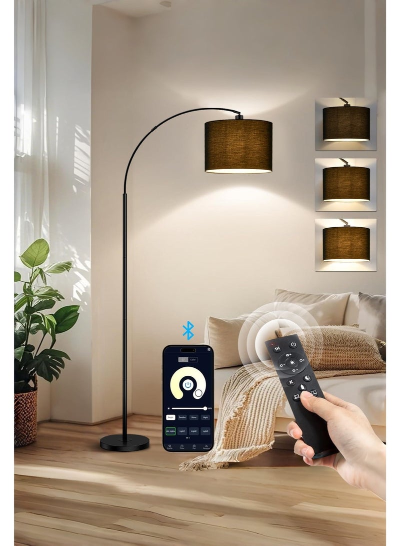 Castlery Modern Floor Lamp with App& Remote Control - 3 Color Temperatures & Stepless Dimming, Adjustable Lampshade, 12W LED Bulb Included for Living Room, Bedroom, Office - Tall Standing Light (Black) - Image 1