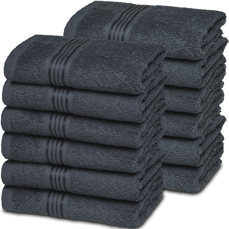 Belizzi Home Ultra Soft Cotton Washcloths Contains 12 Piece Face Cloths 12x12 inch Ideal for Everyday use Face Towels Compact Lightweight Multi Purpose Washcloths Charcoal Grey