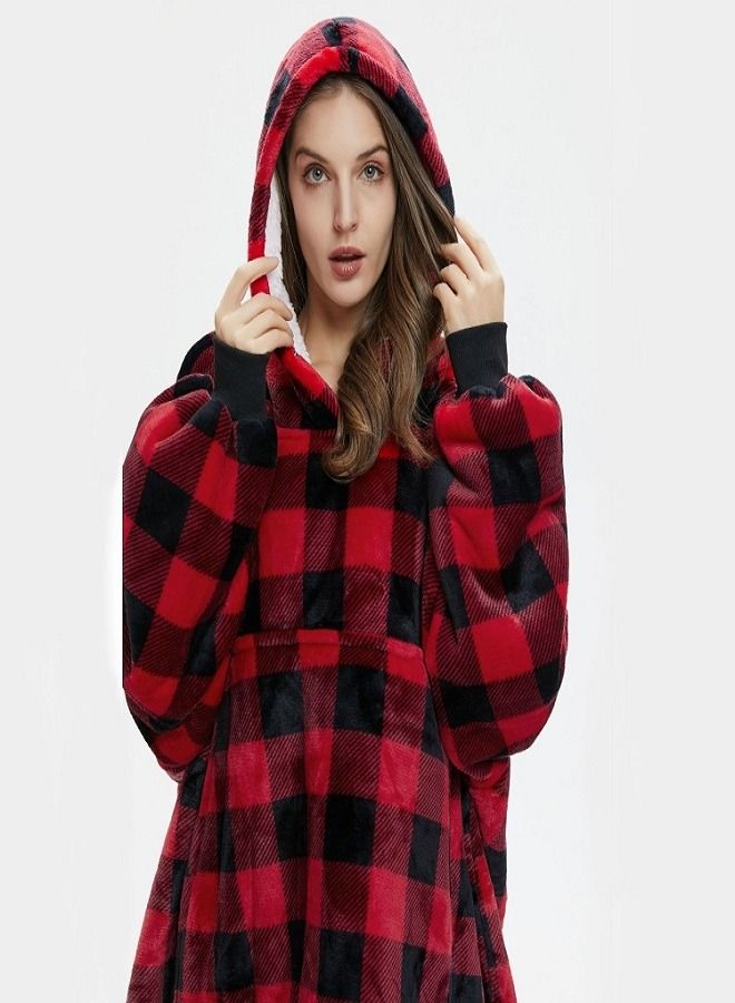 Blanket Sweatshirts for Women Men Large Warm Cozy Plush Fleece Hooded Blankets Sweater with Giant Front Pocket for Adults Teens (Plaid Red)  - Image 3