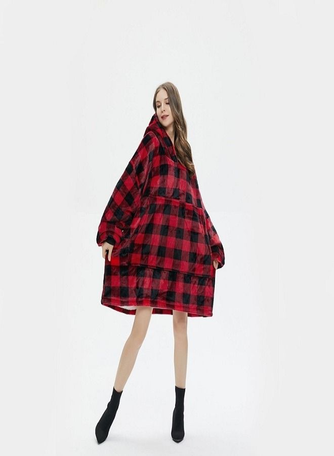 Blanket Sweatshirts for Women Men Large Warm Cozy Plush Fleece Hooded Blankets Sweater with Giant Front Pocket for Adults Teens (Plaid Red)  - Image 4