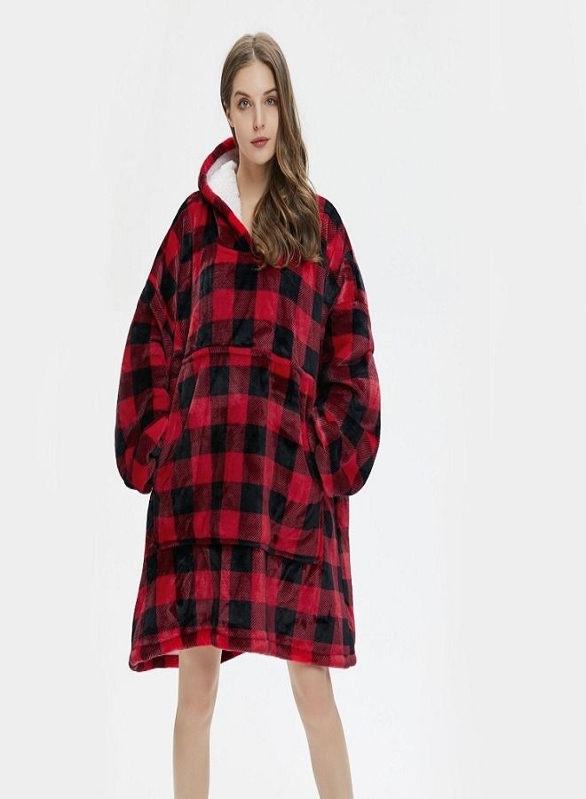 Blanket Sweatshirts for Women Men Large Warm Cozy Plush Fleece Hooded Blankets Sweater with Giant Front Pocket for Adults Teens (Plaid Red)  - Image 2
