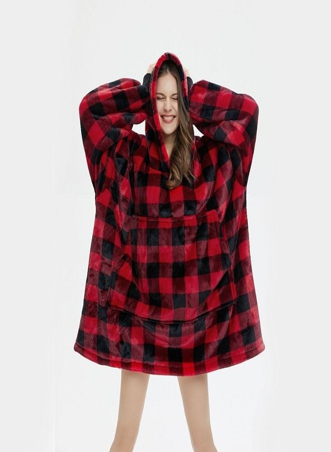Blanket Sweatshirts for Women Men Large Warm Cozy Plush Fleece Hooded Blankets Sweater with Giant Front Pocket for Adults Teens (Plaid Red)  - Image 5