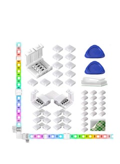 Generic 40pcs 10mm 4Pin LED Strip Connector Wire 5050 RGB 12 Pack Gapless 6 Corner Connectors for Multicolor Strip 5V 24V 20W Wire Clip 2 Opening Tool  - Image 1