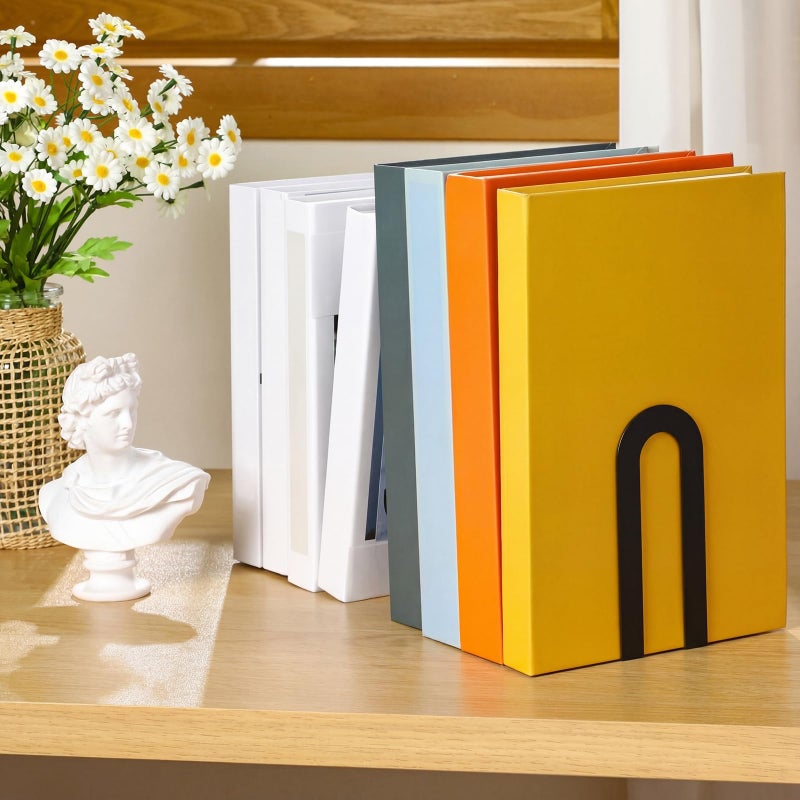 Chunful 6 Pcs Modern Metal Book Ends for Shelves Decorative Small Bookends Book Shelf Organizer Minimalist Design Stopper to Hold Books for Home Office (Black,5.5 * 3.75 * 2.25inch) - Image 5