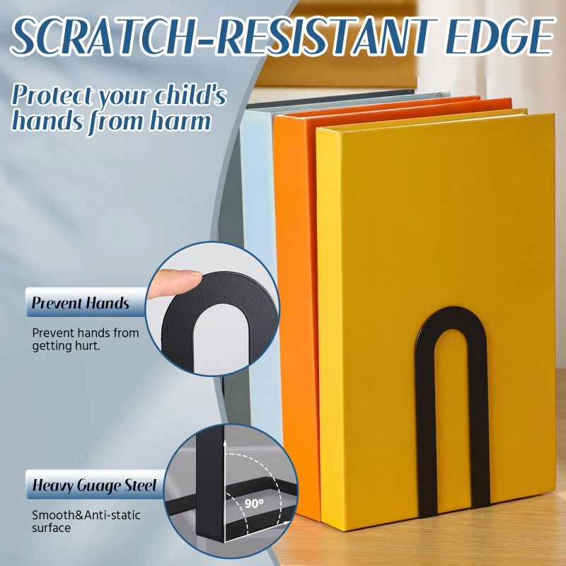 Chunful 6 Pcs Modern Metal Book Ends for Shelves Decorative Small Bookends Book Shelf Organizer Minimalist Design Stopper to Hold Books for Home Office (Black,5.5 * 3.75 * 2.25inch) - Image 4