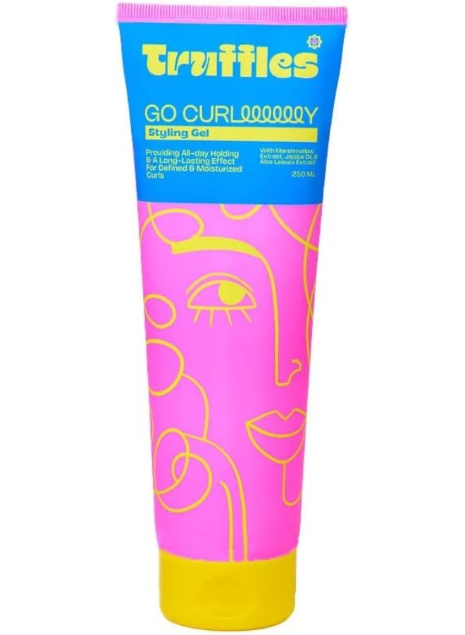 Truffles Go Curly Pink Curly Styling Gel with Marshmallow, Jojoba, and Aloe Vera for Strong Hold and All-Day Hydration – 250ml - Image 1