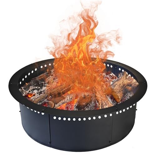 SoulMate Outdoor 45-Inch Outer/39-Inch Inner Fire Pit Ring Smokeless,Duty Solid Metal Steel Round Firepit Rim Insert for DIY Fire Pits, Outdoor Above or In-Ground, Camping Garden Patio Backyard. - Image 1