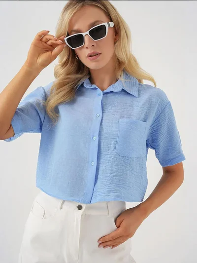 BIG DART BDART Textured Crop Shirt with Pocket