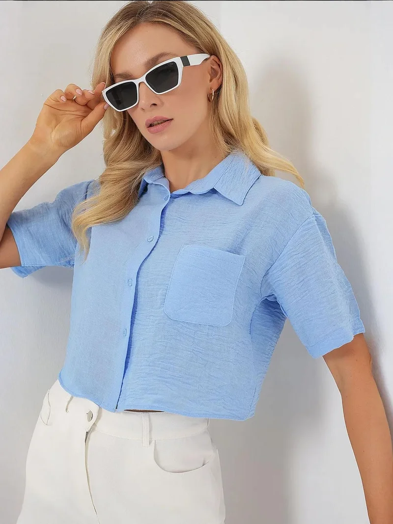 BIG DART BDART Textured Crop Shirt with Pocket