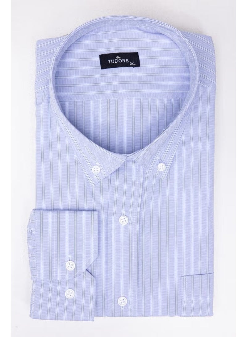 Tudors Oversized Plus Size Long Sleeve Striped Blue Men's Shirt - Image 2