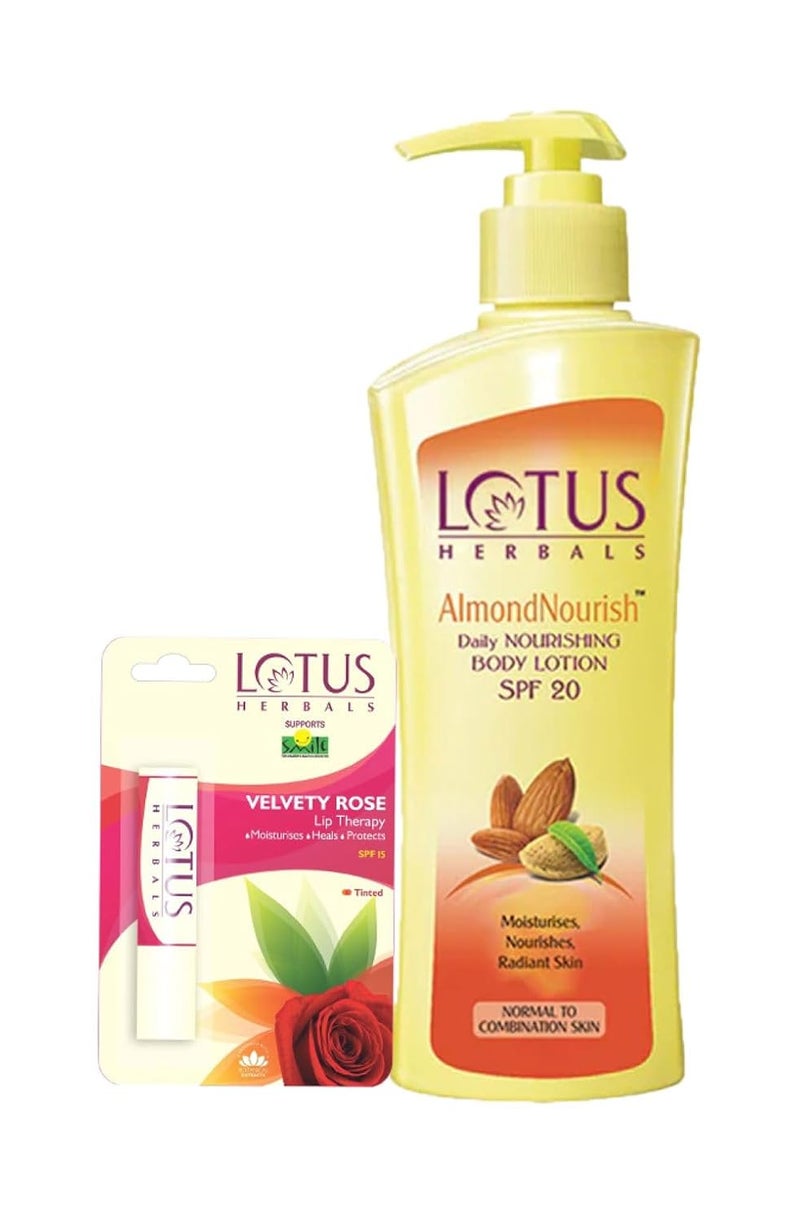 LOTUS HERBALS Lotus Herbals Winter Kit Almondnourish Daily Nourishing Body Lotion_250ml  Velvety Rose Lip Therapy_35g Set Of 2 