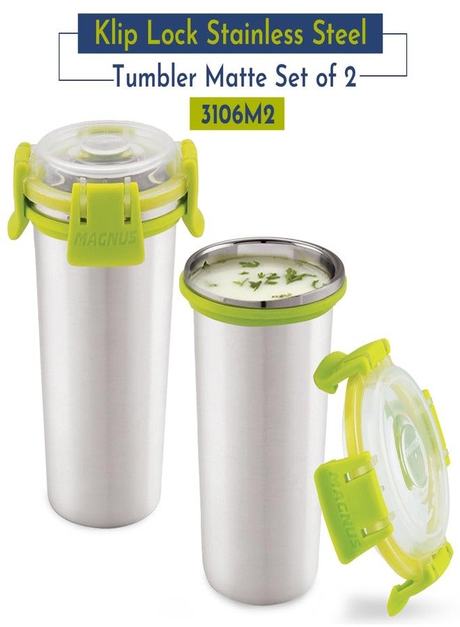 Magnus Stainless Steel Matte Klip Lock Tumbler with Lid- 350ml | Leak-Proof & Airtight Tumbler - Ideal for Travel, Office, Kids | Perfect for Juice, Buttermilk | Pack of 2 - Image 2