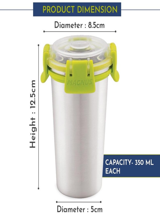 Magnus Stainless Steel Matte Klip Lock Tumbler with Lid- 350ml | Leak-Proof & Airtight Tumbler - Ideal for Travel, Office, Kids | Perfect for Juice, Buttermilk | Pack of 2 - Image 3