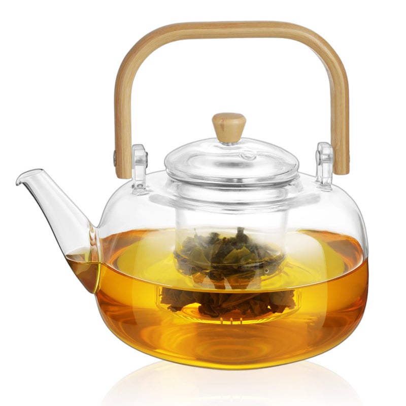 GURUDAR 49OZ/1450ML Glass Teapot with Removable Infuser & Lid, Stovetop & Microwave Safe Clear Borosilicate Glass Tea Maker Water Kettle for Loose Leaf Blooming Tea - Image 1