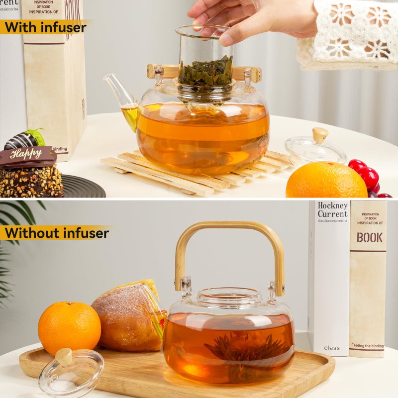 GURUDAR 49OZ/1450ML Glass Teapot with Removable Infuser & Lid, Stovetop & Microwave Safe Clear Borosilicate Glass Tea Maker Water Kettle for Loose Leaf Blooming Tea - Image 5