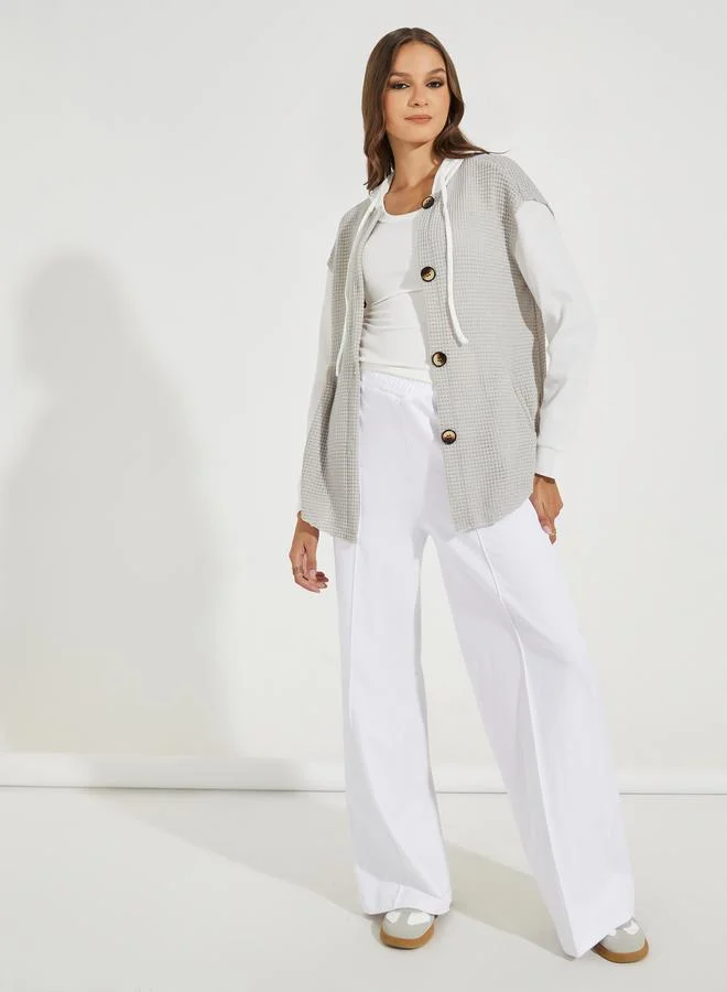 Take Two Color Block Textured Hooded Jacket with Buttons